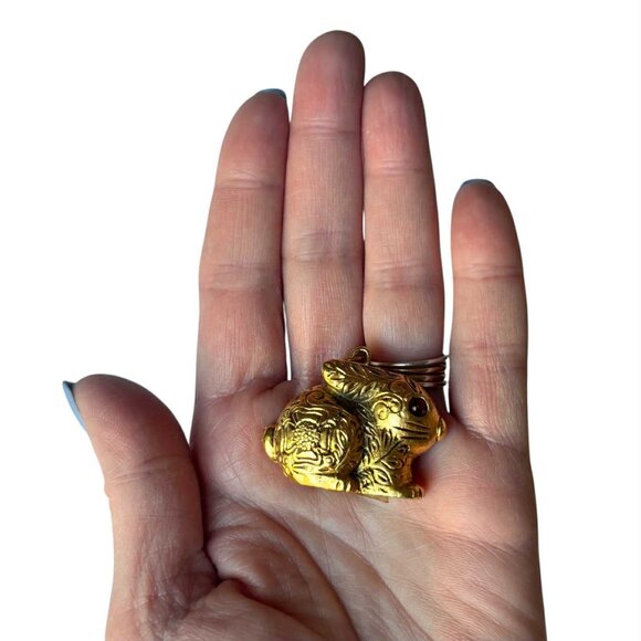 Vintage Max Factor Bunny Rabbit Solid Perfume Charm Aquarius Gold Tone Compact - Picture 8 of 11